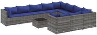 vidaXL Gartenlounge-Set 11-tlg. Garten-Sofagarnitur mit Kissen Grau Poly Rattan,