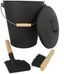 relaxdays M&uuml;lleimer Ascheeimer mit Feger & Schaufel, 24 Liter braun|schwarz 24 l 