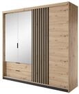 Masseno Dreht&uuml;renschrank TALLINO 220 cm Kleiderschrank mit Spiegel 3 T&uuml;ren Eiche