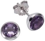 Zeeme Paar Ohrstecker Silber 925 rhodiniert mit echtem Amethyst 7,5mm