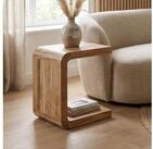 FINEBUY Beistelltisch FB117916 Anstelltisch Akazie Massivholz 45 cm Couchtisch C Form