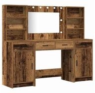 vidaXL Schminktisch Schminktischset mit LED 3 Stk. Altholz Holzwerkstoff (3-St)
