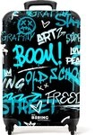 NoBoringSuitcases.com&copy; Hartschalen-Trolley Stra&szlig;enkunstwerk mit blauen Texten