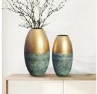FINEBUY Tischvase FB108781 Vase 2er Set Blumenvase Aluminium Gold Patina Punziert