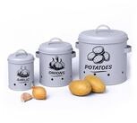 relaxdays Vorratsdose Kartoffel Aufbewahrungsbox 3er Set, Stahl, grau