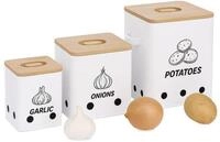 relaxdays Vorratsdose Kartoffel Aufbewahrungsbox 3er Set, Eisen, wei&szlig;