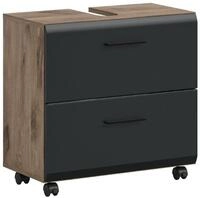 xonox.home Waschbeckenunterschrank auf Rollen in Nox Oak Nachbildung/ schwarz matt
