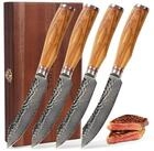Wakoli Steakmesser 4er Damastmesser-Set I 12,5cm Klingen Hammerschlag I