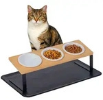 relaxdays Futterstation Katzennapf erh&ouml;ht Keramik mit Unterlage, dreifach