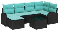 vidaXL Gartenlounge-Set Sofa Set mit Kissen 7 pcs Schwarz und T&uuml;rkis Poly-Rattan,