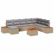 vidaXL Gartenlounge-Set Gartensofa-set mit Kissen 9 pcs Beige Poly Rattan, (9-tlg)
