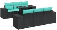 vidaXL Gartenlounge-Set 7-tlg. Garten-Sofagarnitur mit Kissen Schwarz Poly Rattan,