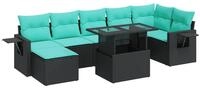 vidaXL Gartenlounge-Set 8-tlg. Garten-Sofagarnitur mit Kissen Schwarz Poly Rattan,