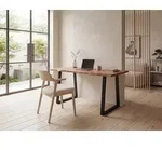 FINEBUY Schreibtisch FB68331 Akazie Massivholz Metall B&uuml;rotisch Computertisch
