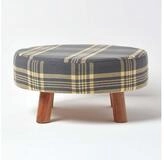 Homescapes Fu&szlig;hocker Hocker grau-gelb kariert Holzf&uuml;&szlig;e 62 Rund