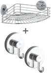 WENKO Eckregal Vacuum-Loc&reg; Modell Bari, 3-tlg., f&uuml;rs Badezimmer mit 2 Haken,