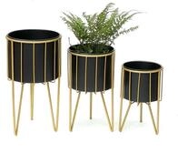 DanDiBo Blumenhocker mit Topf Metall Gold Schwarz Rund 3er Set Blumenhocker...