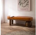 FINEBUY Sitzbank FB108541 Flurbank Echtleder Holz Massiv 140 cm Polsterbank Bank