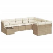 vidaXL Gartenlounge-Set 10-tlg. Garten-Sofagarnitur mit Kissen Beige Poly...
