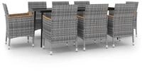 vidaXL Garten-Essgruppe, 9-tlg. Gartengarnitur mit Kissen Poly Rattan und Glas