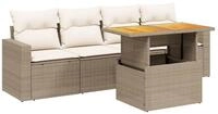 vidaXL Gartenlounge-Set 5-tlg. Garten-Sofagarnitur mit Kissen Beige Poly Rattan,