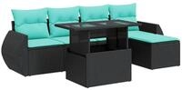 vidaXL Gartenlounge-Set 6-tlg. Garten-Sofagarnitur mit Kissen Schwarz Poly...