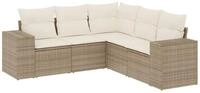 vidaXL Gartenlounge-Set 5-tlg. Garten-Sofagarnitur mit Kissen Beige Poly Rattan,