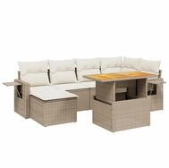 vidaXL Gartenlounge-Set 7-tlg. Garten-Sofagarnitur mit Kissen Beige Poly Rattan,