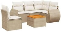 vidaXL Gartenlounge-Set 6-tlg. Garten-Sofagarnitur mit Kissen Beige Poly Rattan,