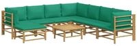 vidaXL Gartenlounge-Set 9-tlg. Garten-Lounge-Set mit Gr&uuml;nen Kissen Bambus,...