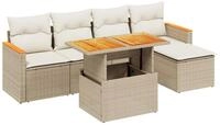 vidaXL Gartenlounge-Set 6-tlg. Garten-Sofagarnitur mit Kissen Beige Poly Rattan,