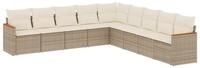 vidaXL Gartenlounge-Set 9-tlg. Garten-Sofagarnitur mit Kissen Beige Poly Rattan,