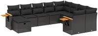 vidaXL Gartenlounge-Set 10-tlg. Garten-Sofagarnitur mit Kissen Schwarz Poly...