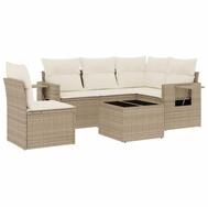 vidaXL Gartenlounge-Set 6-tlg. Garten-Sofagarnitur mit Kissen Beige Poly Rattan,