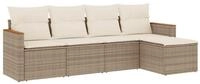 vidaXL Gartenlounge-Set 5-tlg. Garten-Sofagarnitur mit Kissen Beige Poly Rattan,