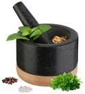 relaxdays M&ouml;rser mit St&ouml;&szlig;el und Holzuntersetz, (Set, 1-tlg., M&ouml;rser mit...