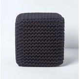 Homescapes Pouf Gestrickter Sitzw&uuml;rfel 100% Baumwolle, schwarz