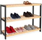 relaxdays Schuhregal aus Bambus, Natur-Schwarz, 3 Ablagen