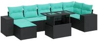 vidaXL Gartenlounge-Set 8-tlg. Garten-Sofagarnitur mit Kissen Schwarz Poly...