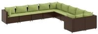 vidaXL Gartenlounge-Set 10-tlg. Garten-Sofagarnitur mit Kissen Braun Poly...