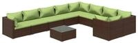 vidaXL Gartenlounge-Set 10-tlg. Garten-Lounge-Set mit Kissen Poly Rattan Braun,