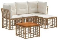 vidaXL Gartenlounge-Set Outdoor-Sofagarnitur 5 Stk. Nat&uuml;rlich und Cremwei&szlig;