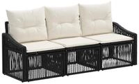 vidaXL Gartenlounge-Set Gartensofa-set 3 Stk. Schwarz Poly-Rattan, (3-tlg)