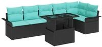 vidaXL Gartenlounge-Set Gartensofa-set 7 Stk. Schwarz Poly-Rattan, (7-tlg)