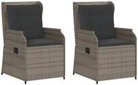 vidaXL Loungesofa Gartensessel mit Kissen 2 Stk. Verstellbar Grau Poly Rattan, 1