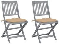 vidaXL Gartenstuhl Klappbare Gartenst&uuml;hle 2 Stk. mit Kissen Massivholz (2 St)