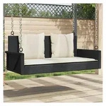 furnicato Gartenbank Schaukelbank Schwarz 119x56x48 cm aus PE-Rattan und Stahl