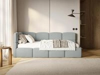 Selsey Jugendbett CLOUDY, mit Kopfteil, Matratze & Stauraum, Easy-Clean-Velours,
