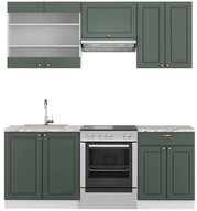 Vicco K&uuml;chenzeile Fame-Line, Gr&uuml;n-Gold Landhaus/Wei&szlig;, 200 cm, AP Marmor