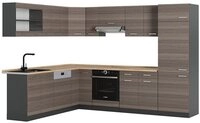 Vicco Winkelk&uuml;che R-Line, Edelgrau/Anthrazit, 227 x 287 cm, AP Eiche